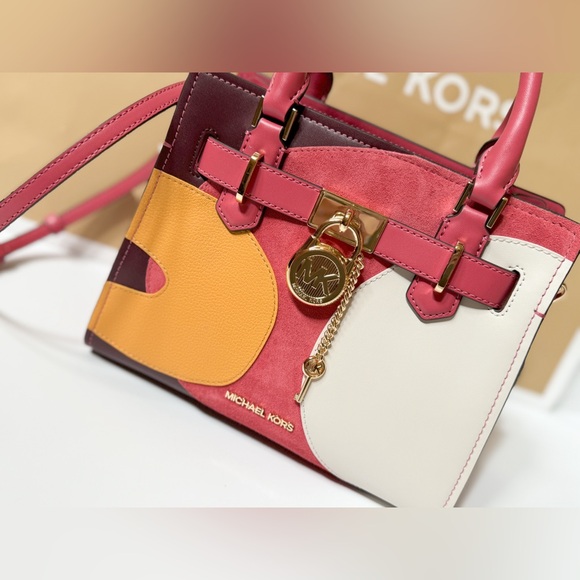 Michael Kors Hamilton Small Satchel Shoulder Bag Graphic Logo Light Berry Multi - Picture 12 of 13